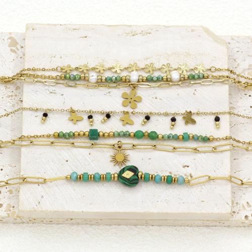Stainless Steel Jewelry Bracelet, 304 Stainless Steel, with Natural Stone & Freshwater Pearl & Crystal, gold color plated, fashion jewelry, more colors for choice, Sold By PC