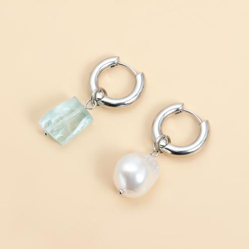 Asymmetric Earrings, Tibetan Style, with Plastic Pearl & Acrylic, gold color plated, fashion jewelry, more colors for choice, Sold By Pair