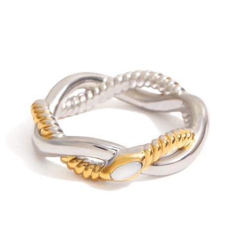 Stainless Steel Finger Ring, 304 Stainless Steel, with White Shell, plated, different size for choice & for woman & two tone & hollow, Sold By PC