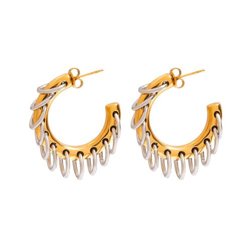 Stainless Steel Stud Earrings, 304 Stainless Steel, 18K gold plated, fashion jewelry & for woman & two tone, Sold By Pair