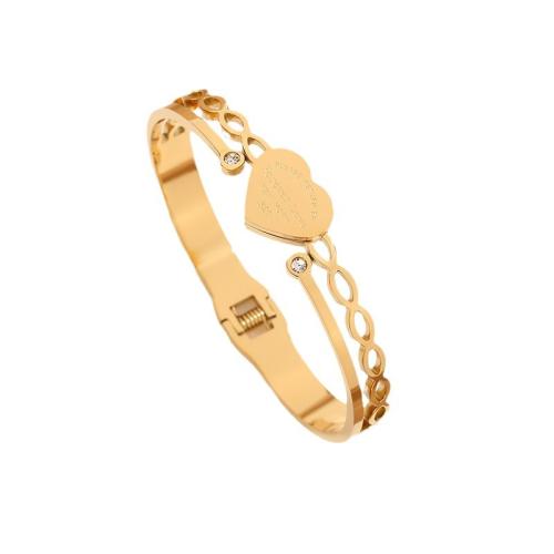 Titanium Steel Bracelet & Bangle, plated, Double Layer & for woman & with rhinestone & hollow, more colors for choice, Inner diameter :50x60mm, Sold By PC