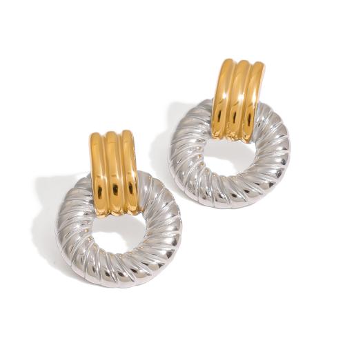 Stainless Steel Stud Earrings, 304 Stainless Steel, plated, for woman & two tone & hollow, Sold By Pair