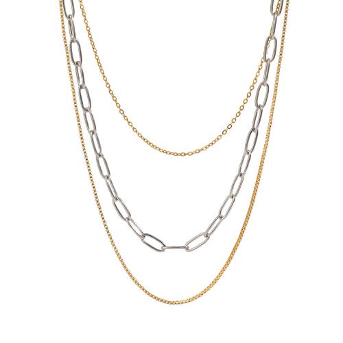 Stainless Steel Jewelry Necklace, 304 Stainless Steel, plated, three layers & for woman & two tone, Sold By PC