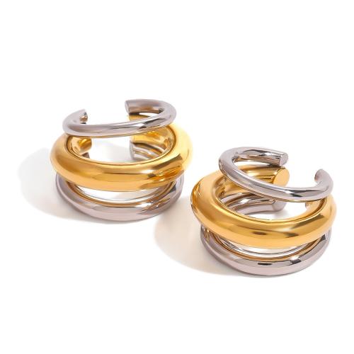 304 Stainless Steel Earring Clip, plated, three layers & for woman & two tone, Sold By Pair