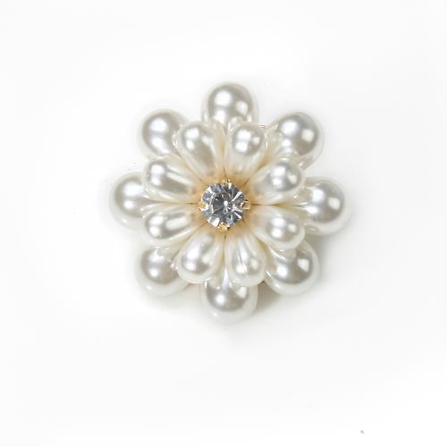 Brass Stud Earring, with Plastic Pearl, Flower, gold color plated, fashion jewelry & with rhinestone, mixed colors, nickel, lead & cadmium free, 30.35x24.60x32.87mm, Sold By Pair