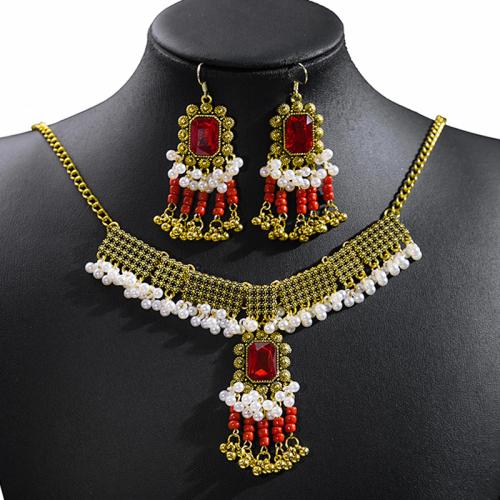 Tibetan Style Jewelry Set, earring & necklace, with Seedbead & Crystal, plated, 2 pieces & different styles for choice & for woman & with rhinestone, Length:Approx 16 Inch, Sold By Set