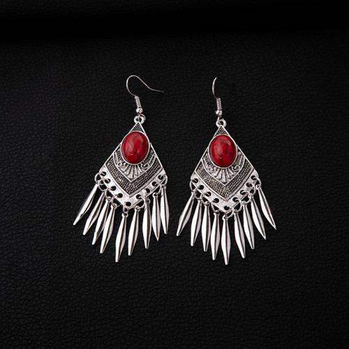 Zinklegierung Tropfen Ohrring, mit Türkis, plattiert, Folk-Stil & verschiedene Stile für Wahl & für Frau, earring length 60-80mm, verkauft von Paar