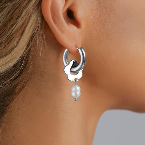 Asymmetric Earrings, Tibetan Style, with Plastic Pearl, gold color plated, fashion jewelry & enamel & with rhinestone, more colors for choice, Sold By Pair