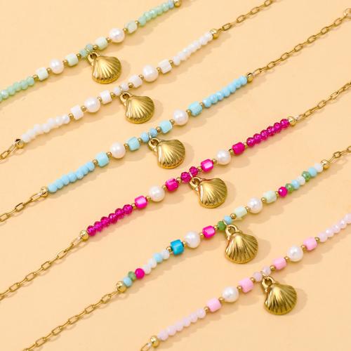 Fashion Bracelet & Bangle Jewelry, 304 Stainless Steel, with Pearl Shell & Crystal, gold color plated, fashion jewelry, more colors for choice, Sold By PC
