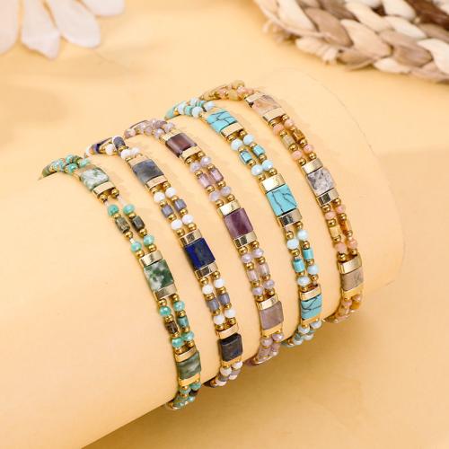 Fashion Bracelet & Bangle Jewelry, 304 Stainless Steel, with Seedbead & Natural Stone & Crystal, gold color plated, fashion jewelry, more colors for choice, Sold By PC