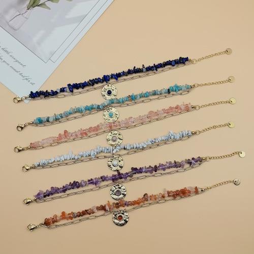 Gemstone Bracelets, 304 Stainless Steel, with Natural Stone, gold color plated, fashion jewelry, more colors for choice, Sold By PC