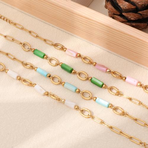 Bracelet bijoux coquillage, Acier inoxydable 304, avec coquille, Placage de couleur d'or, bijoux de mode, plus de couleurs à choisir, Vendu par PC