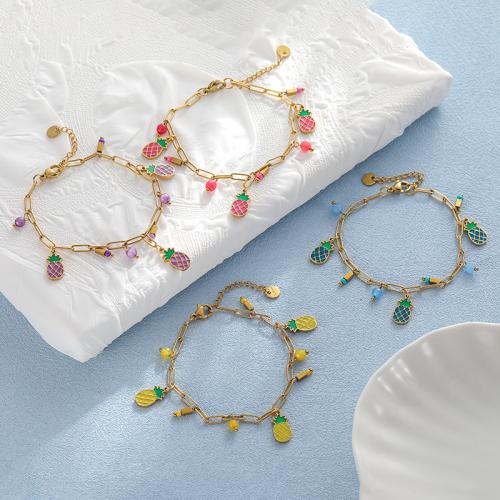 Stainless Steel Jewelry Bracelet, 304 Stainless Steel, with Seedbead & Natural Stone & Hematite, Fruit, gold color plated, fashion jewelry & enamel, more colors for choice, Sold By PC
