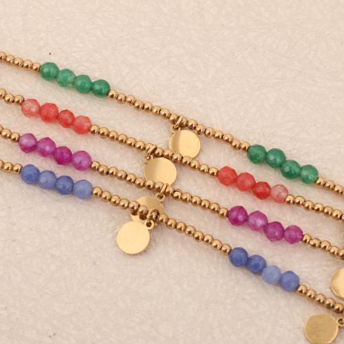 Gemstone Bracelets, 304 Stainless Steel, with Natural Stone, gold color plated, fashion jewelry, more colors for choice, Sold By PC