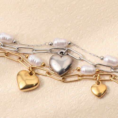 Stainless Steel Jewelry Bracelet, 304 Stainless Steel, gold color plated, fashion jewelry & multilayer & imitation pearl, more colors for choice, Sold By PC