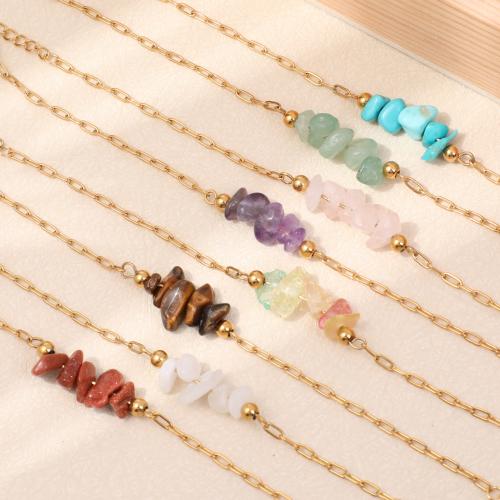 Gemstone Bracelets, 304 Stainless Steel, with Natural Gravel, gold color plated, fashion jewelry, more colors for choice, Sold By PC