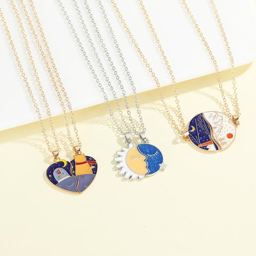 Collier de bijoux en alliage de zinc, Placage, 2 pièces & unisexe & styles différents pour le choix & émail, Vendu par fixé