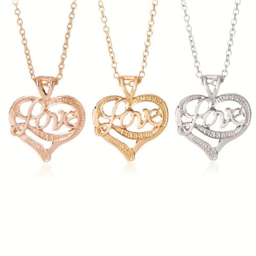 Collier de bijoux en alliage de zinc, Placage, pour femme & avec strass & creux, plus de couleurs à choisir, 3.30x2.90mm, Longueur:50 cm, Vendu par PC