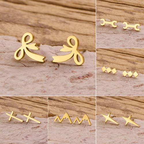 Stainless Steel Stud Earrings, 304 Stainless Steel, plated, fashion jewelry, more colors for choice, 12Pairs/Bag, Sold By Bag
