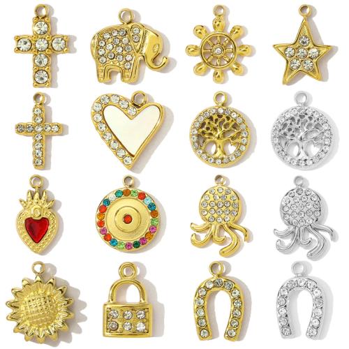 Titanium Steel Pendants, plated, DIY & enamel & with rhinestone, more colors for choice, 3PCs/Bag, Sold By Bag