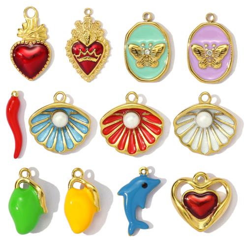Titanium Steel Pendants, with ABS Plastic Pearl, plated, DIY & enamel & with rhinestone, more colors for choice, 3PCs/Bag, Sold By Bag