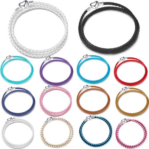 PU Leather Bracelet Cord, with Tibetan Style, Heart, Double Layer & Unisex & different size for choice, more colors for choice, Sold By PC
