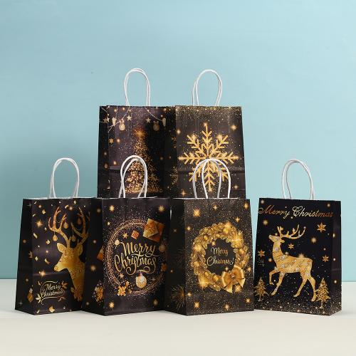 Christmas Gift Bag, Kraft, printing, different designs for choice, black, 210x150x80mm, Sold By PC