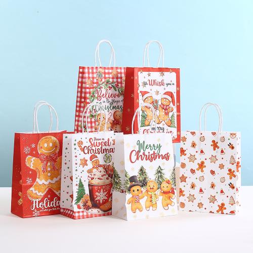 Christmas Gift Bag, Kraft, printing, different designs for choice, 210x150x80mm, Sold By PC