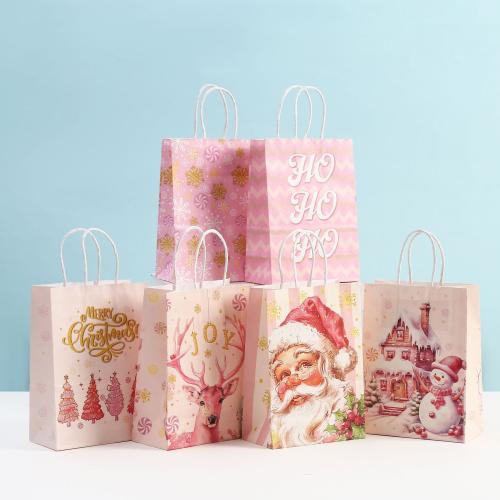 Christmas Gift Bag, Kraft, printing, different designs for choice, 210x150x80mm, Sold By PC