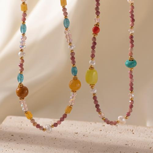 Lampwork Necklace, 304 Stainless Steel, with ABS Plastic Pearl & Lampwork & Tibetan Style, gold color plated, fashion jewelry, more colors for choice, Sold By PC