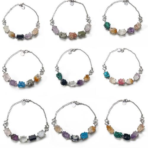 Gemstone Bracelets, with 304 Stainless Steel, random style & fashion jewelry & Unisex, mixed colors, Length:Approx 22.2 cm, Sold By PC