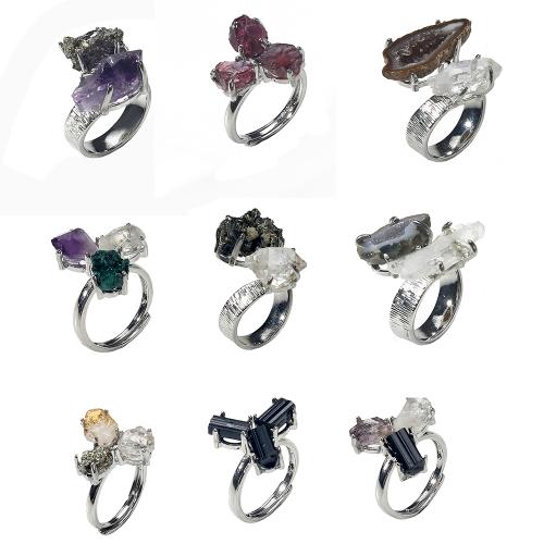 Anillos de Gemas, Piedras preciosas, con acero inoxidable 304, enviado al azar & Joyería & unisexo, color mixto, diámetro interior:aproximado 18.62mm, Vendido por UD