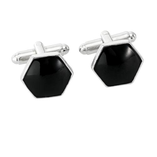 Cufflinks, Tibetan Style, Hexagon, plated, for man & enamel, original color, Sold By Pair