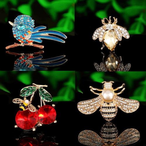 Rhinestone Brooch, Tibetan Style, with Plastic Pearl, Unisex & different styles for choice & enamel & with rhinestone, Sold By PC
