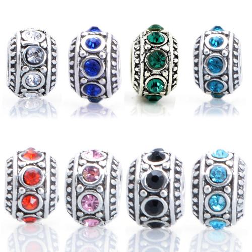 Tibetan Style European Beads, plated, DIY & with rhinestone, more colors for choice, The outer diameter is approximately 14mm, Hole:Approx 5mm, Sold By PC