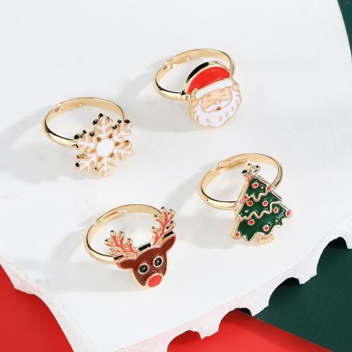 Christmas Finger Ring, Tibetan Style, plated, Christmas Design & different styles for choice & for woman & enamel, golden, Hole:Approx 5mm, Sold By PC