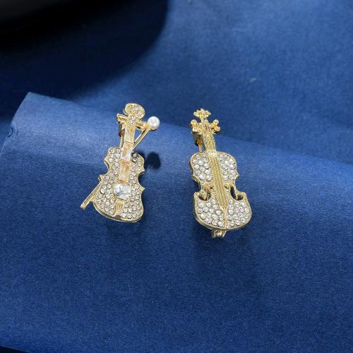 Rhinestone Brooch, Tibetan Style, Violin, plated, Unisex & different styles for choice & with rhinestone, golden, Sold By PC