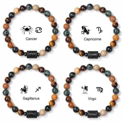Bracelets de pierres précieuses, Pierre naturelle, avec fil élastique & jaspe de photo & oeil de tigre, fait à la main, unisexe & styles différents pour le choix & modèles différents pour le choix, Longueur:Environ 20 cm, Vendu par PC