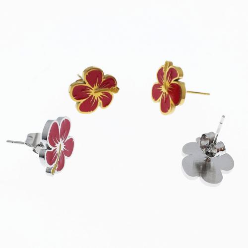 Stainless Steel Stud Earrings, 304 Stainless Steel, Flower, polished, fashion jewelry & for woman & enamel, more colors for choice, 12mm, Sold By Pair