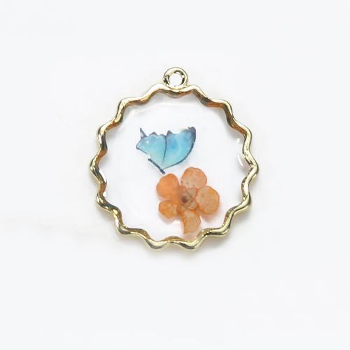 Brass Pendant, with Dried Flower & Resin, plated, DIY, mixed colors, nickel, lead & cadmium free, 27.60x4.21x29.85mm, Sold By PC