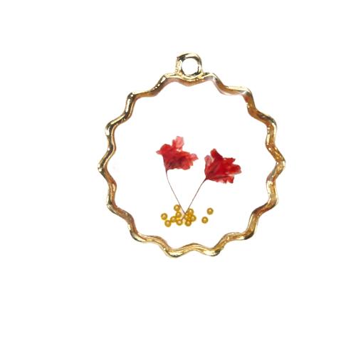 Brass Pendant, with Dried Flower & Resin, plated, DIY & imitation pearl, mixed colors, nickel, lead & cadmium free, 27.60x4.21x29.85mm, Sold By PC