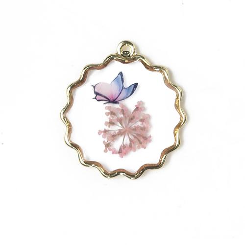 Brass Pendant, with Dried Flower & Resin, plated, DIY, mixed colors, nickel, lead & cadmium free, 27.60x4.21x29.85mm, Sold By PC