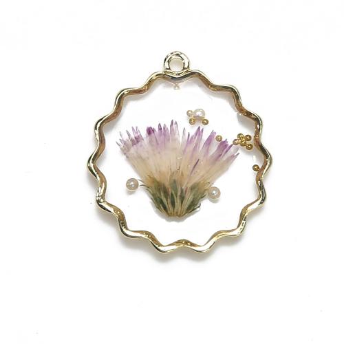 Brass Pendant, with Dried Flower & Resin, plated, DIY & imitation pearl, mixed colors, nickel, lead & cadmium free, 27.60x4.21x29.85mm, Sold By PC