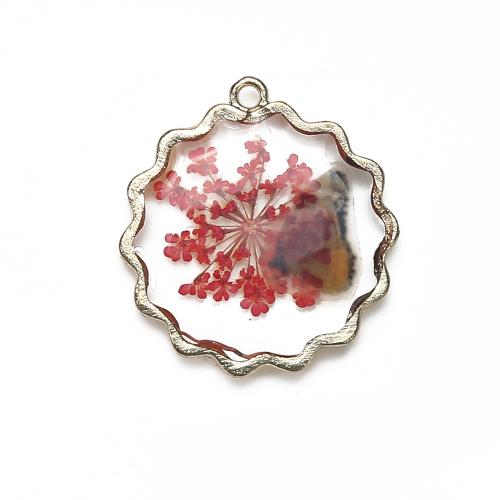 laiton Pendentif, avec Fleurs séchées & résine, Placage, DIY, couleurs mélangées, protéger l'environnement, sans nickel, plomb et cadmium, 27.60x4.21x29.85mm, Vendu par PC