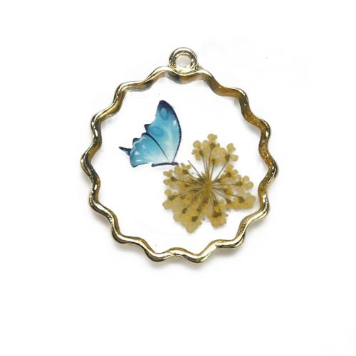 laiton Pendentif, avec Fleurs séchées & résine, Placage, DIY, couleurs mélangées, protéger l'environnement, sans nickel, plomb et cadmium, 27.60x4.21x29.85mm, Vendu par PC