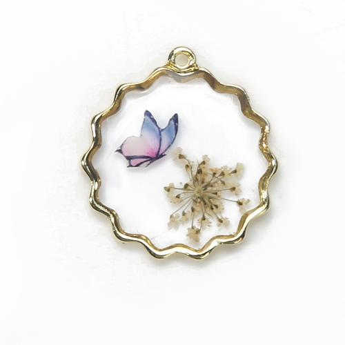laiton Pendentif, avec Fleurs séchées & résine, Placage, DIY, couleurs mélangées, protéger l'environnement, sans nickel, plomb et cadmium, 27.60x4.21x29.85mm, Vendu par PC