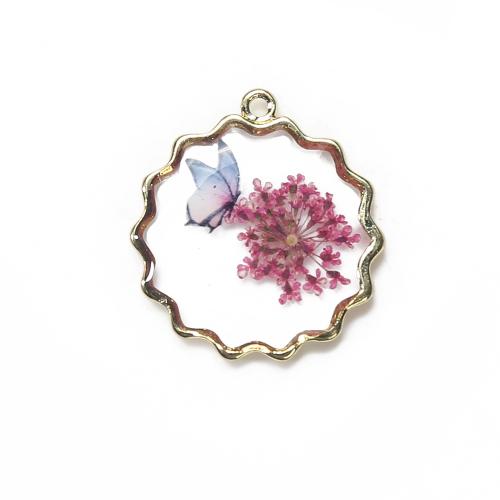 laiton Pendentif, avec Fleurs séchées & résine, Placage, DIY, couleurs mélangées, protéger l'environnement, sans nickel, plomb et cadmium, 27.60x4.21x29.85mm, Vendu par PC