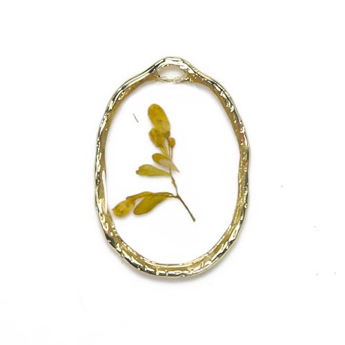 Brass Pendant, with Dried Flower & Resin, plated, DIY, mixed colors, nickel, lead & cadmium free, 19.90x2.88x28.51mm, Sold By PC