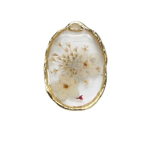 laiton Pendentif, avec Fleurs séchées & résine, Placage, DIY, couleurs mélangées, protéger l'environnement, sans nickel, plomb et cadmium, 19.90x2.88x28.51mm, Vendu par PC