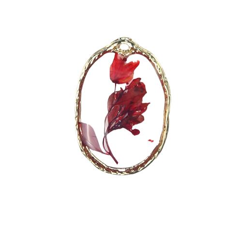 laiton Pendentif, avec Fleurs séchées & résine, Placage, DIY, couleurs mélangées, protéger l'environnement, sans nickel, plomb et cadmium, 19.90x2.88x28.51mm, Vendu par PC
